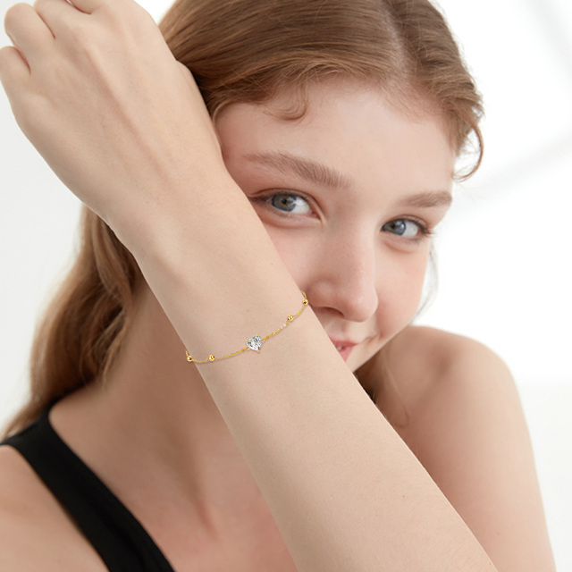 14K Gold Herz Moissanit Anhänger Armband-2