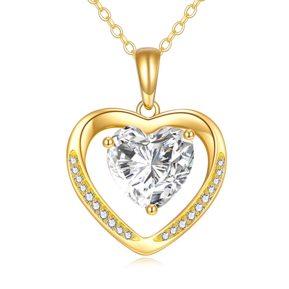 18K Gold Heart Moissanite Heart Pendant Necklace-1