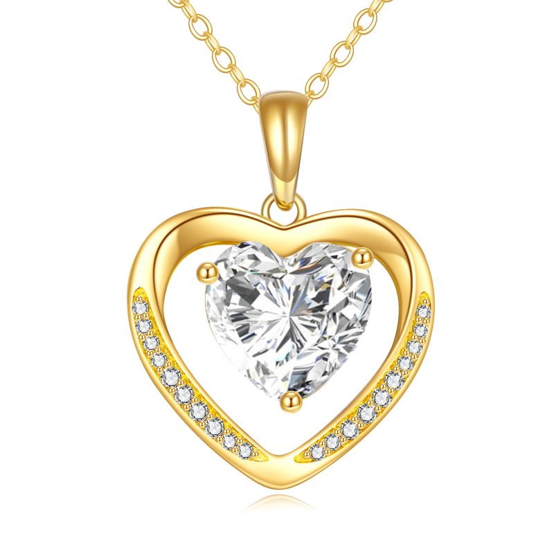 10K Gold Heart Moissanite Heart Pendant Necklace-9