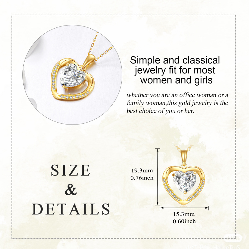 Collier pendentif cœur en or blanc 10 carats avec zircon cubique et moissanite-5