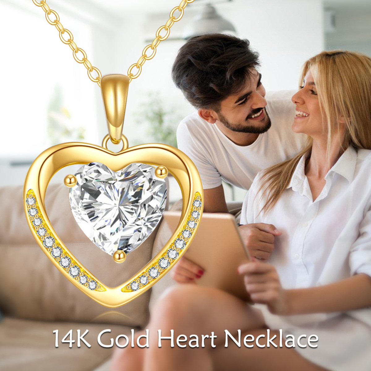 10K Gold Heart Moissanite Heart Pendant Necklace-6