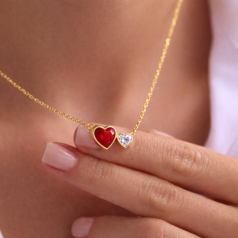 10K Gold Heart Mom Necklace With Kids Birthstones-2