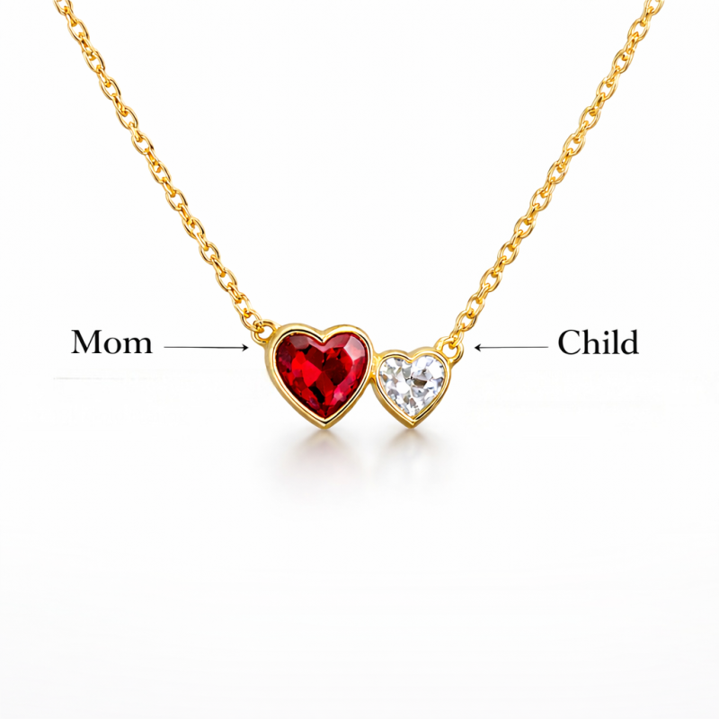 10K Gold Heart Mom Necklace With Kids Birthstones-3