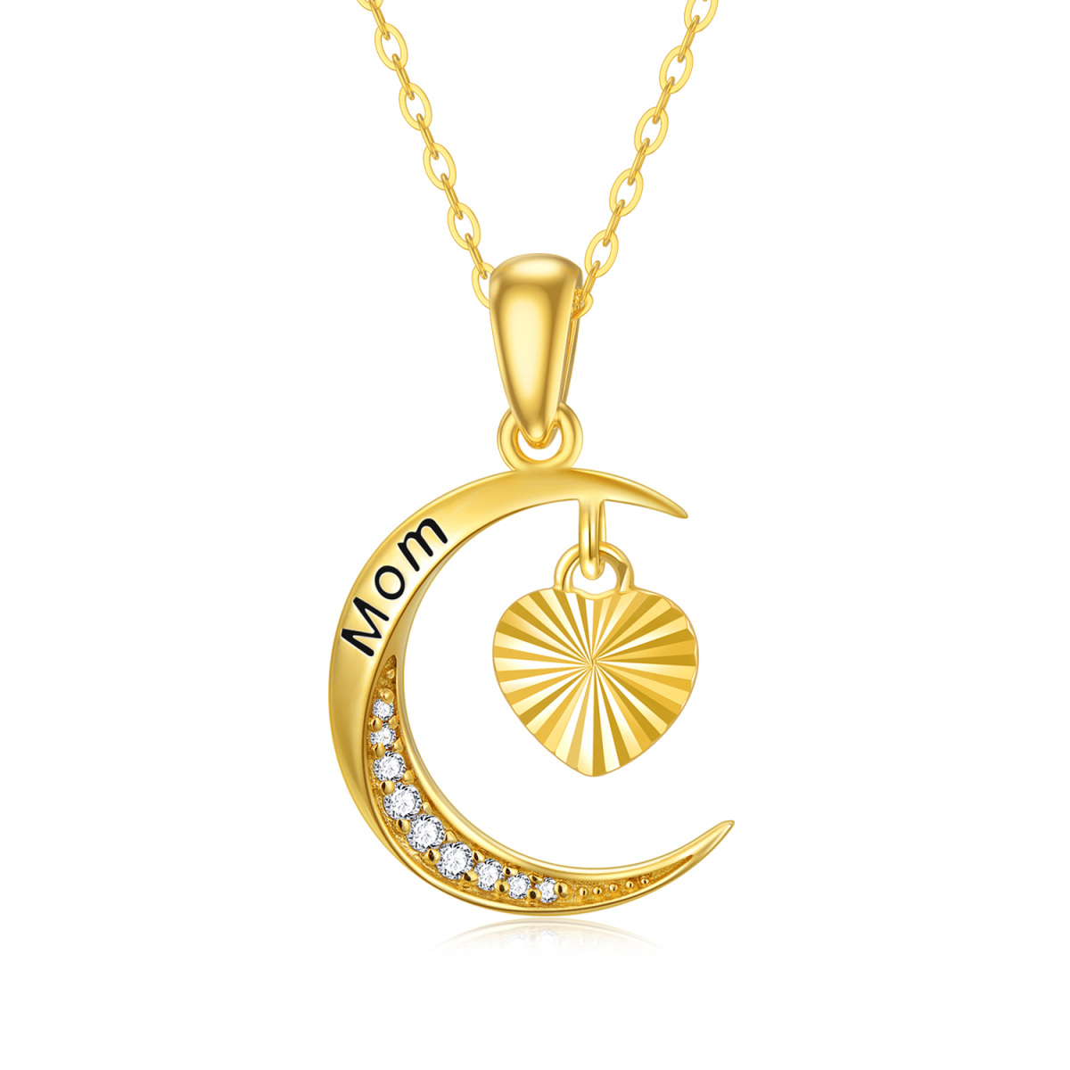 Collier à pendentif cœur et lune en or 14K-1