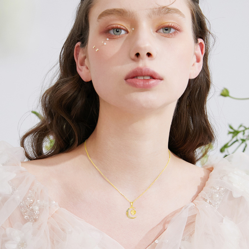 10K Gold Heart & Moon Pendant Necklace-2