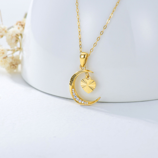 14K Gold Heart & Moon Pendant Necklace-3