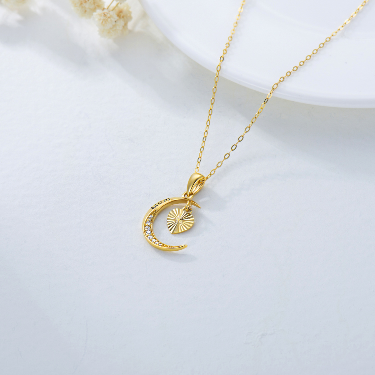 14K Gold Heart & Moon Pendant Necklace-4