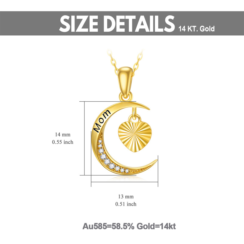 10K Gold Heart & Moon Pendant Necklace-6