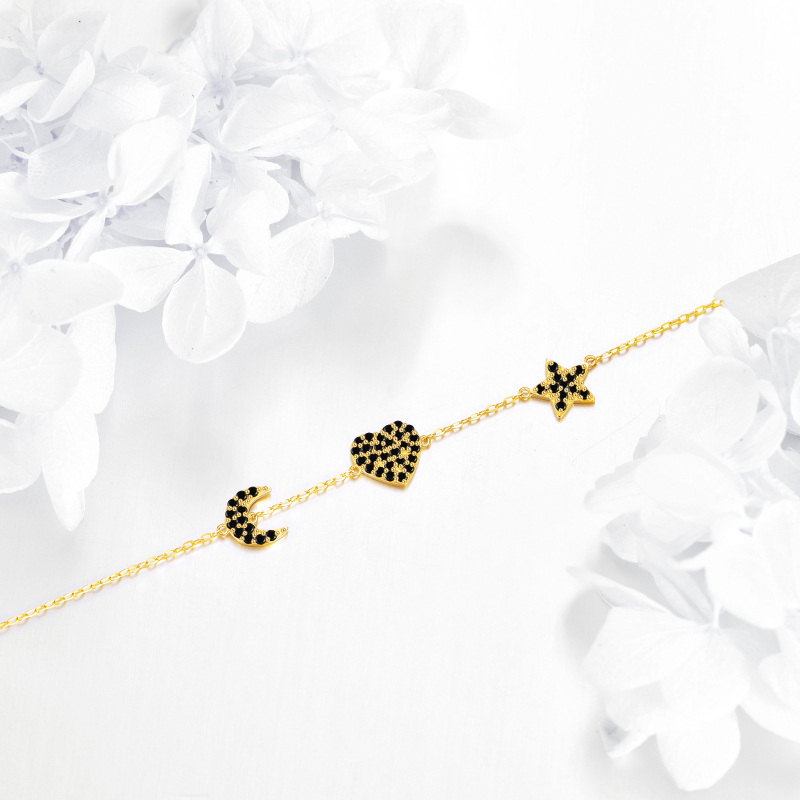 10K Gold Cubic Zirconia Heart & Moon & Star Charm Bracelet-3
