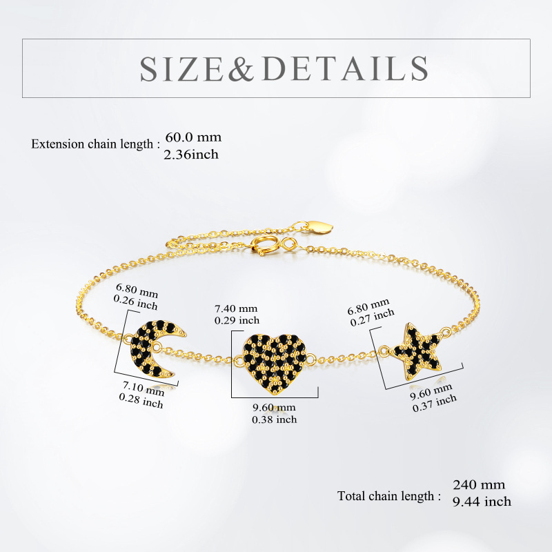 10K Gold Cubic Zirconia Heart & Moon & Star Charm Bracelet-5