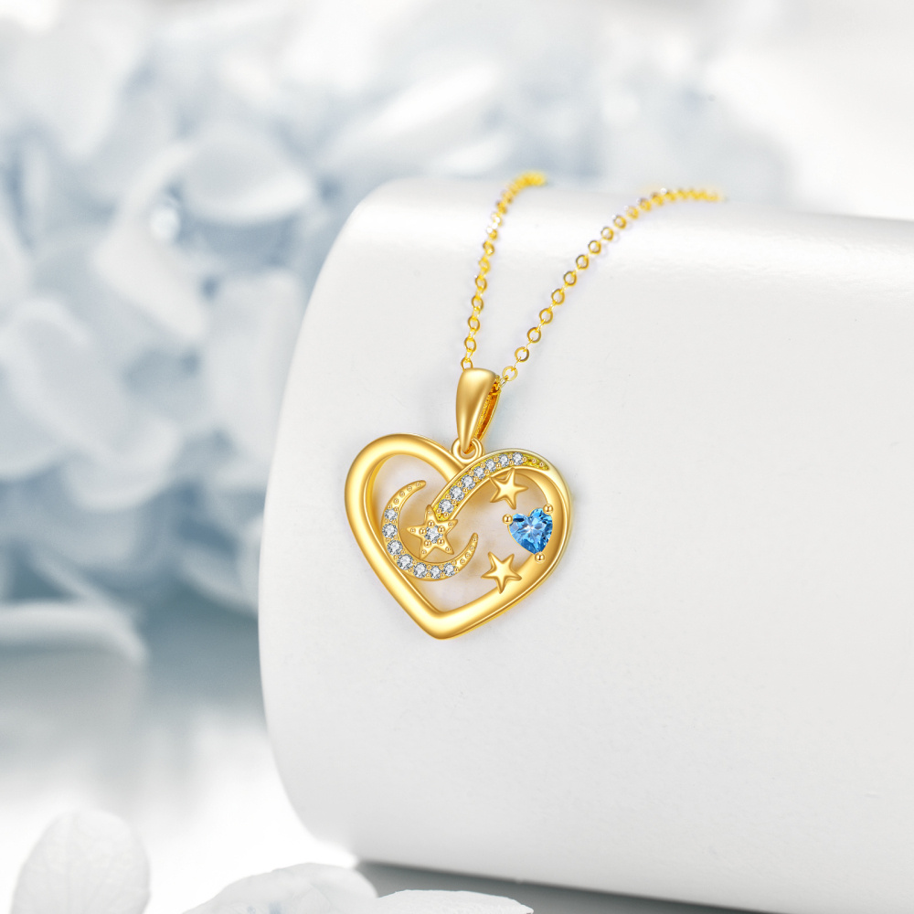 10K Gold Cubic Zirconia Heart & Moon & Star Pendant Necklace-4