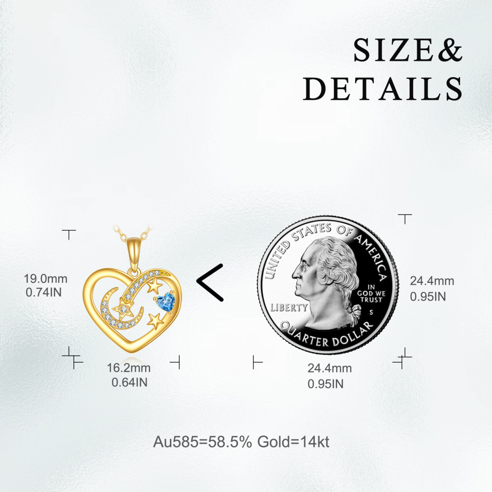 10K Gold Cubic Zirconia Heart & Moon & Star Pendant Necklace-6