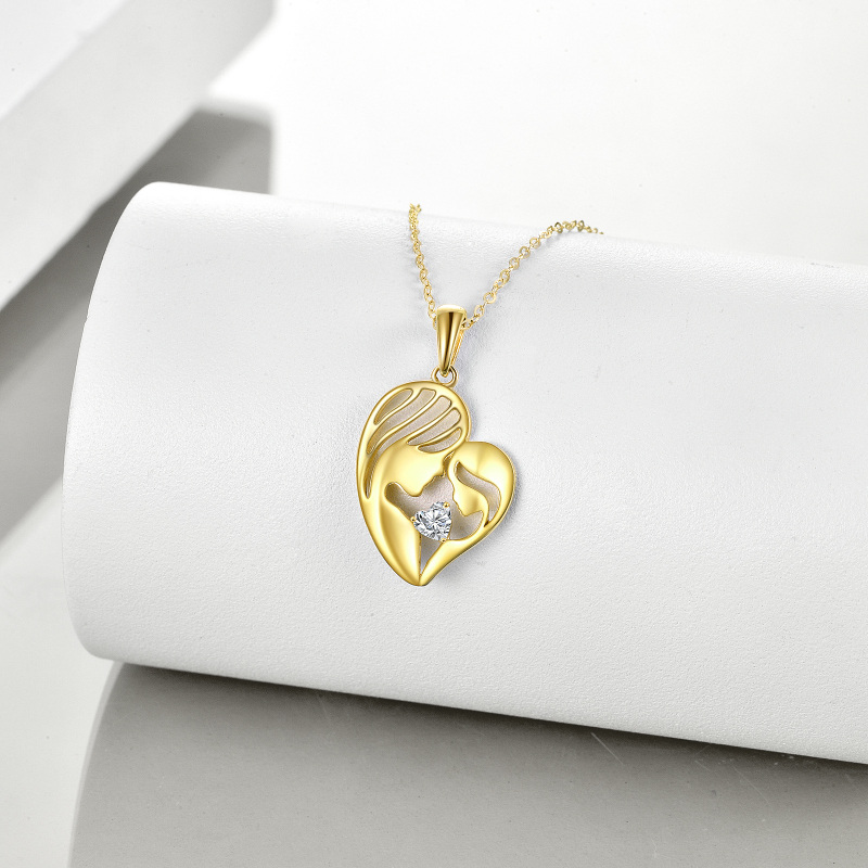 10K Gold Heart Cubic Zirconia Mother & Daughter Pendant Necklace-3
