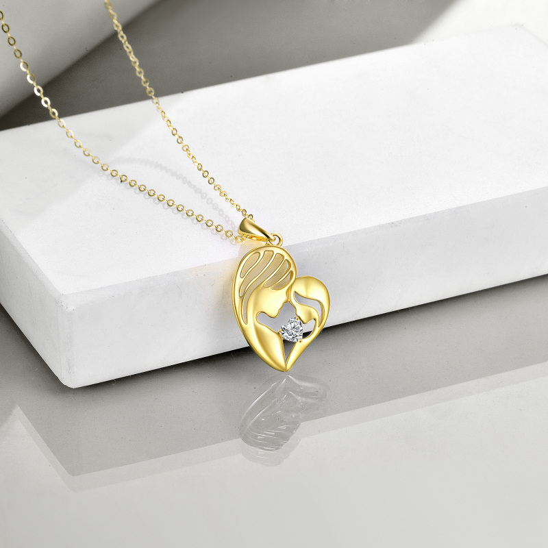 10K Gold Heart Cubic Zirconia Mother & Daughter Pendant Necklace-4