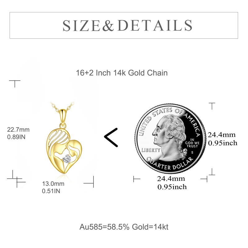 10K Gold Heart Cubic Zirconia Mother & Daughter Pendant Necklace-5