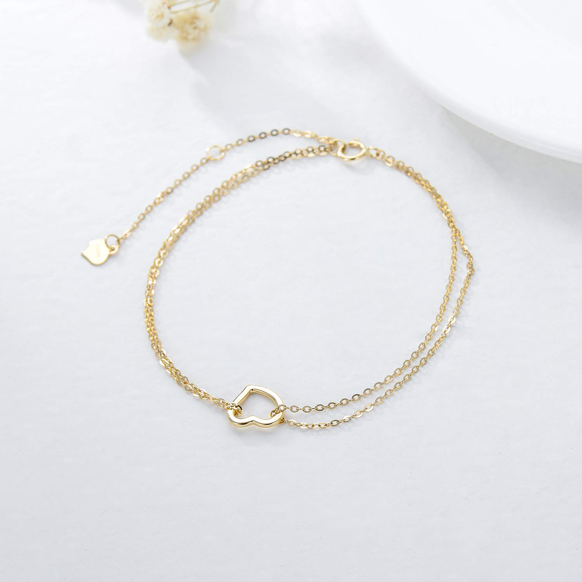 14K Gold Heart Multi-layered Anklet-4