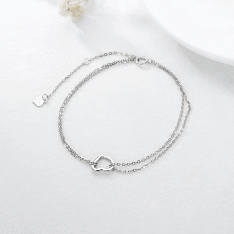 Tobillera multicapa con corazón de oro de 14 quilates-5