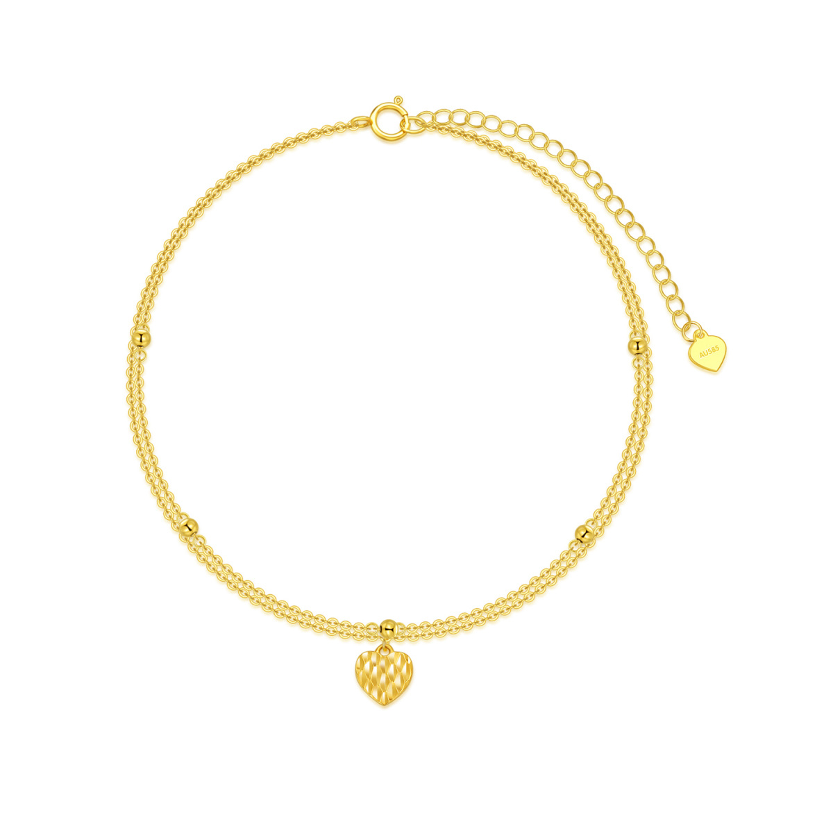 Bracelet de cheville en or 14K avec cœur multicouche-1