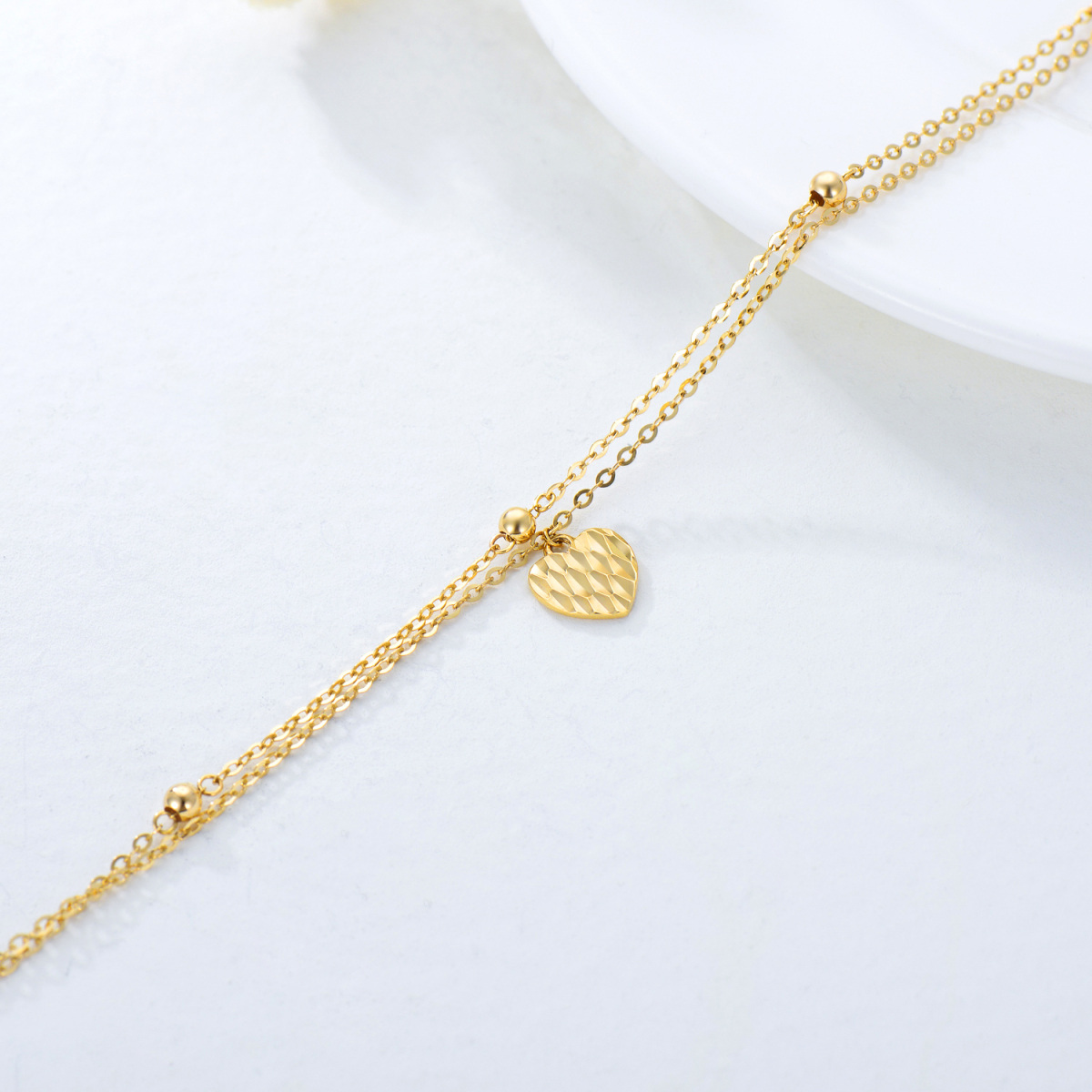 18K Gold Heart Multi-layered Anklet-4