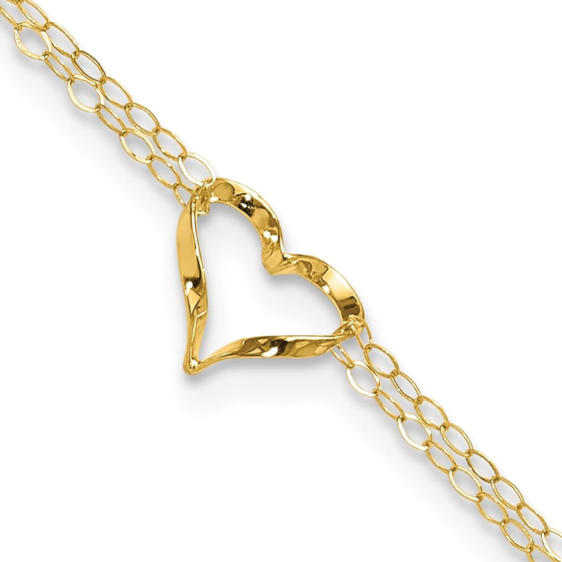 Tobillera con dije de corazón multicapa de oro de 14 quilates-3