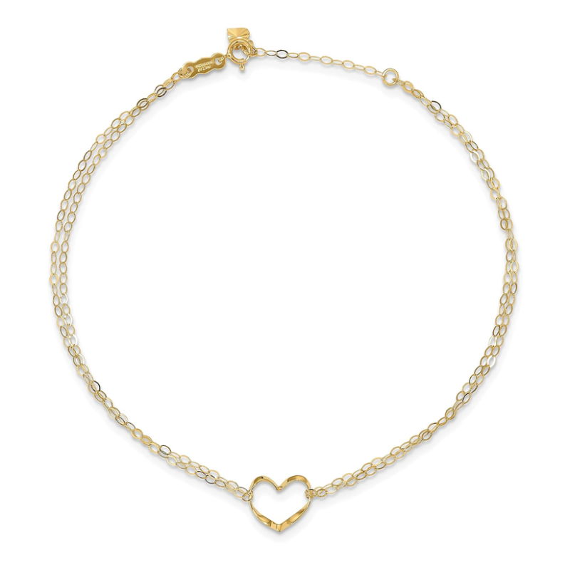 Tobillera con dije de corazón multicapa de oro de 14 quilates-4