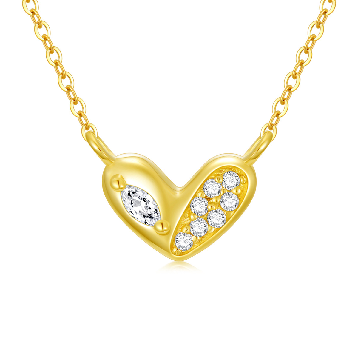 14K Gold Moissanite Heart Pendant Necklace-1