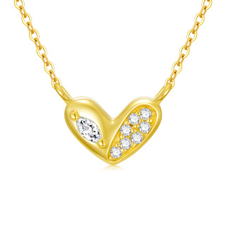 14K Gold Moissanite Heart Pendant Necklace-1