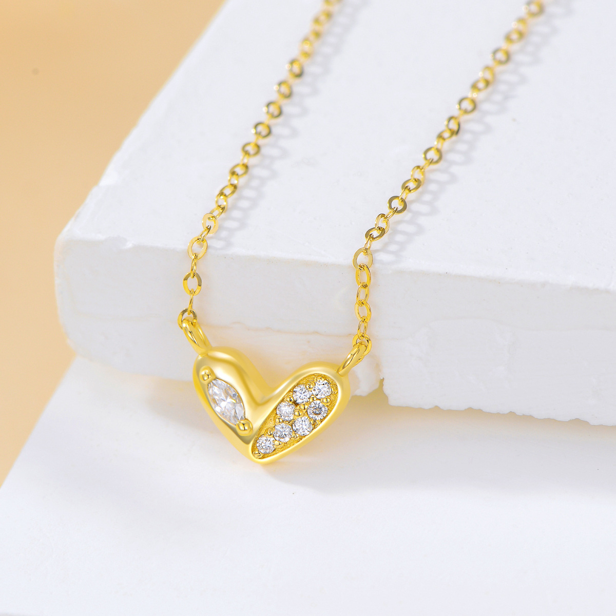 14K Gold Moissanite Heart Pendant Necklace-3