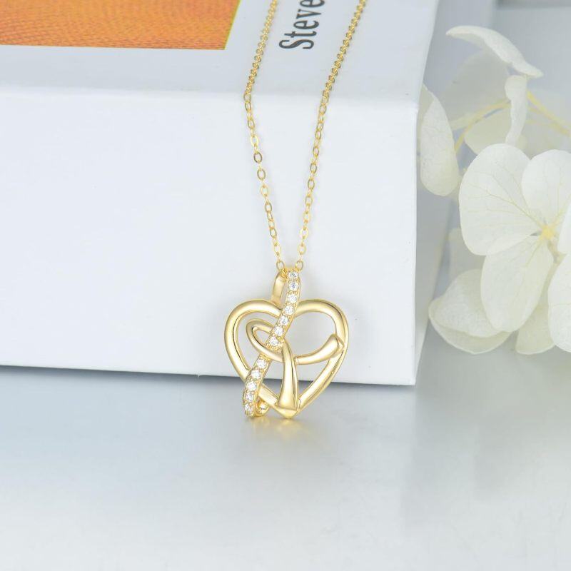 Collar de corazón con circonitas cúbicas de oro de 14 quilates para mujer-2