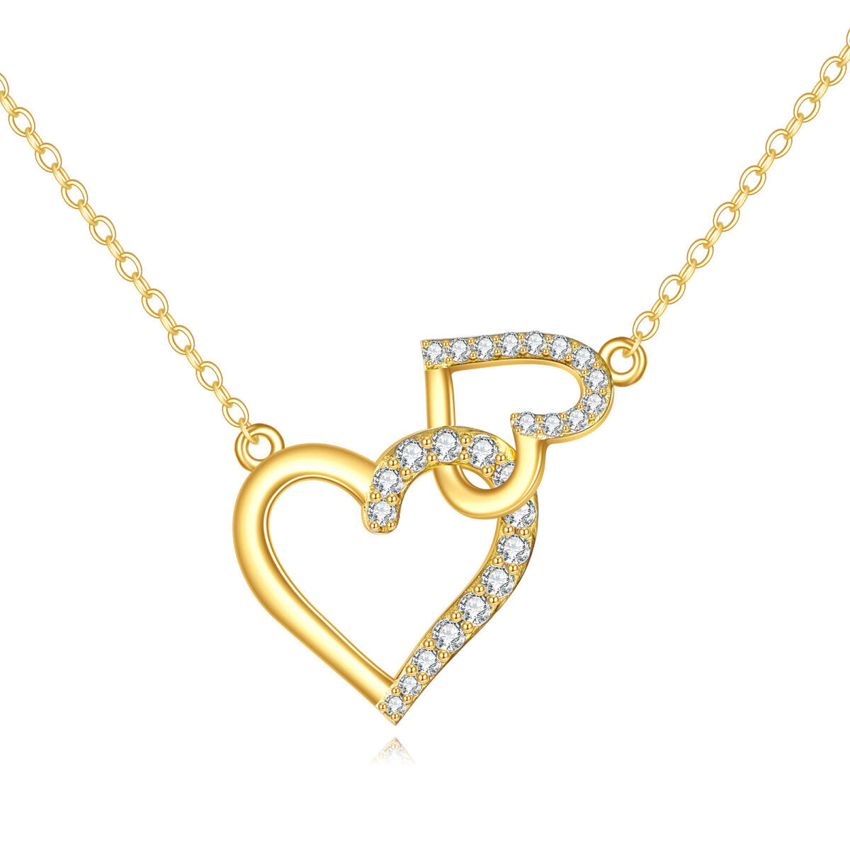 10K Gold Cubic Zirconia Heart With Heart Necklace for Women-1