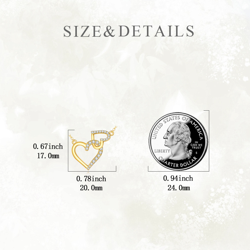 10K White Gold Cubic Zirconia Heart With Heart Pendant Necklace-3