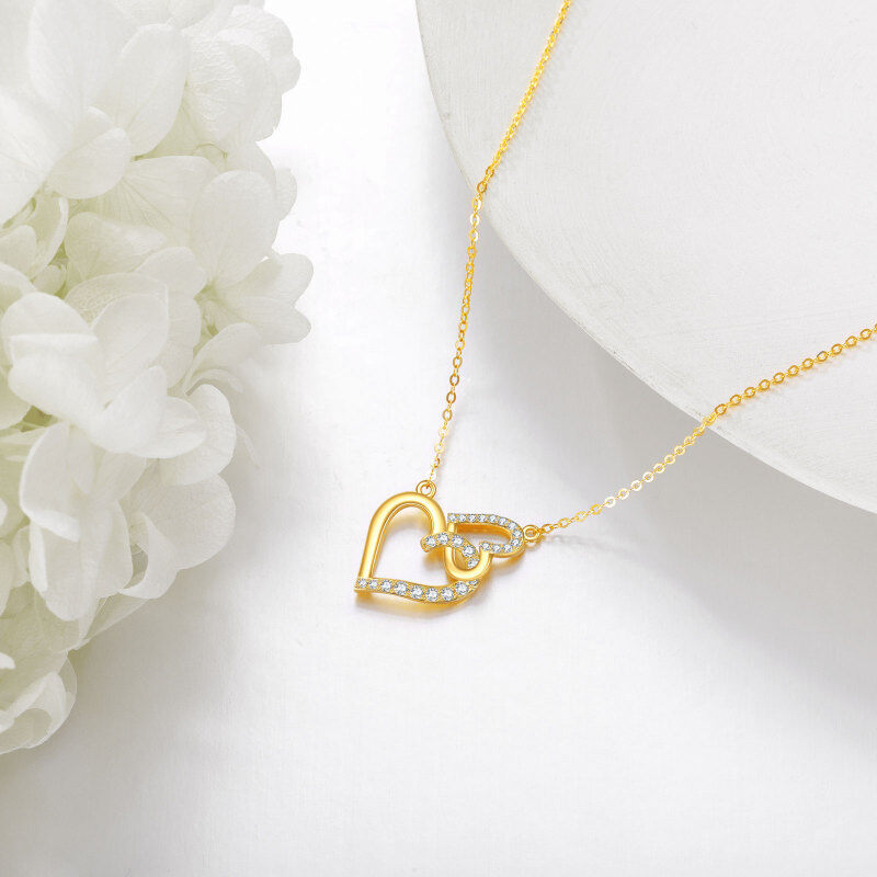 10K White Gold Cubic Zirconia Heart With Heart Pendant Necklace-4