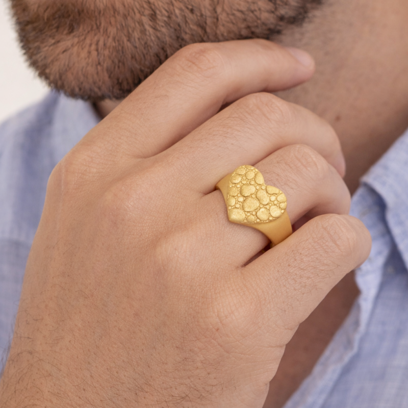 Anillo de pepita en forma de corazón de oro de 14 quilates para hombres-2