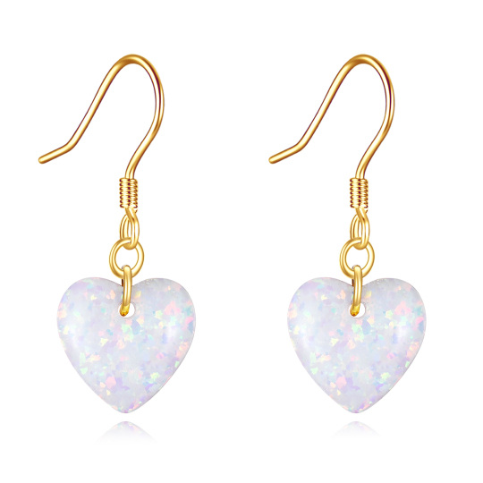 Pendientes colgantes de ópalo con forma de corazón en oro de 14 quilates