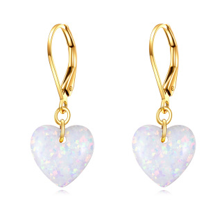 14K Gold Heart Opal Lever-back Earrings-6