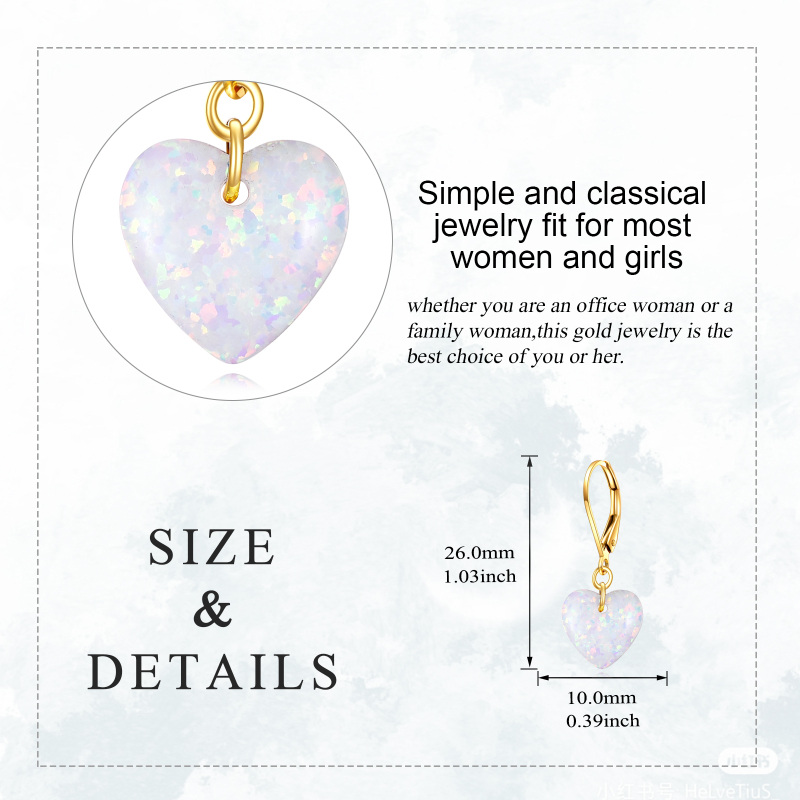 10K Gold Heart Opal Lever-back Earrings-3