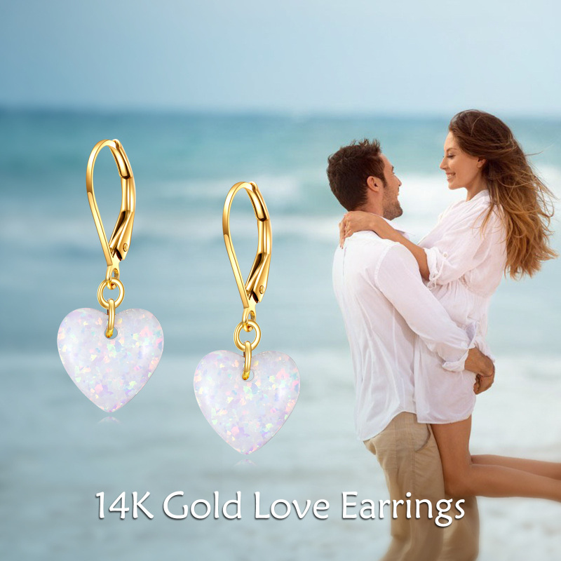 10K Gold Heart Opal Lever-back Earrings-4