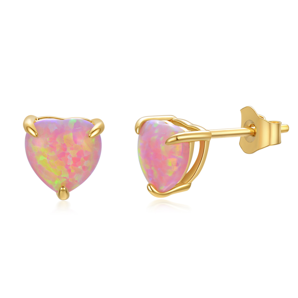 14K Gold Heart Opal Stud Earrings For Women-1