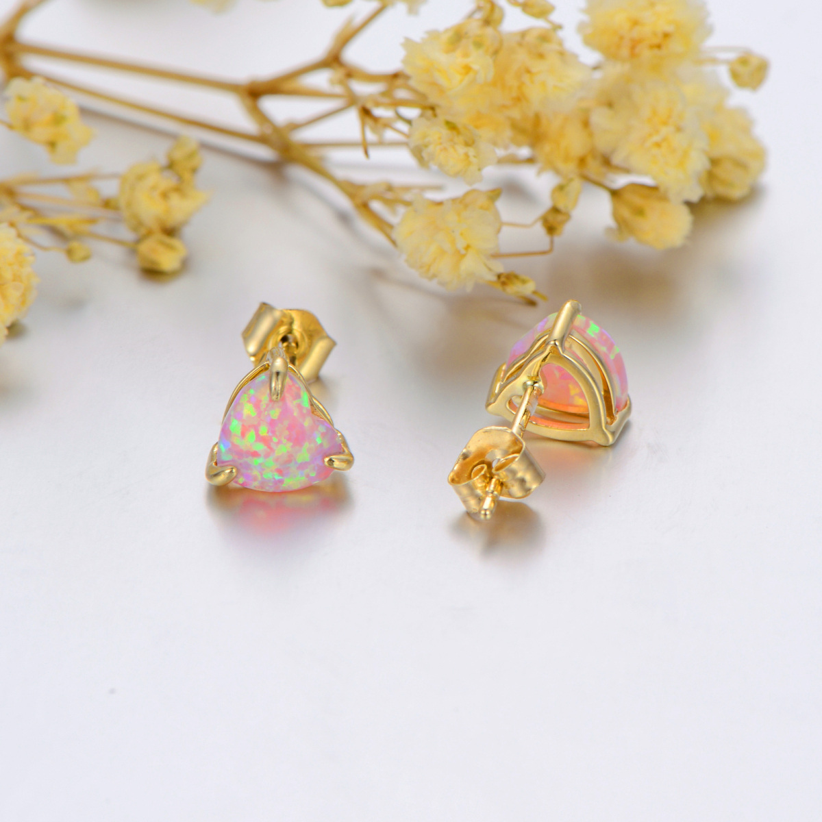 Aretes de oro de 14 quilates con forma de corazón y ópalo para mujer-3