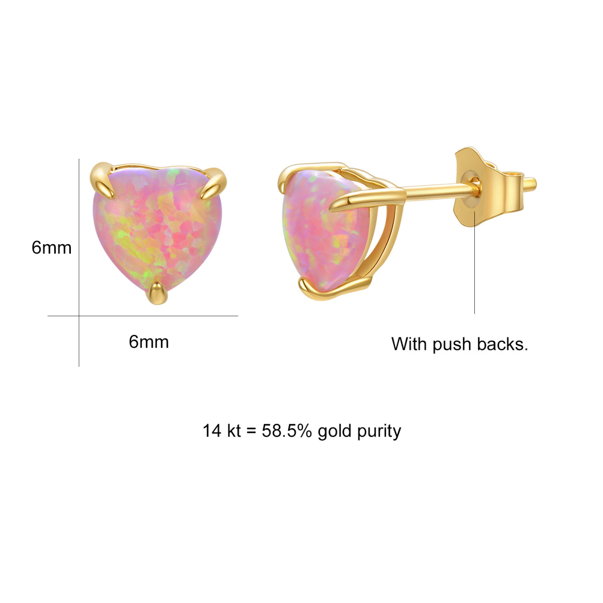 14K Gold Heart Opal Stud Earrings For Women-4