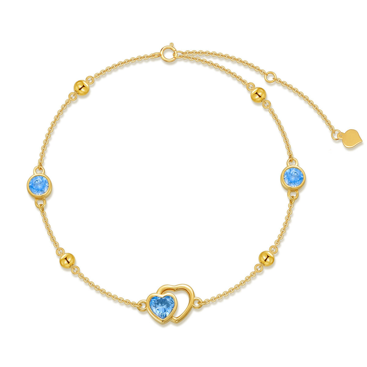 Pulseira com pingente de coração de zircônia cúbica em ouro 14K-1