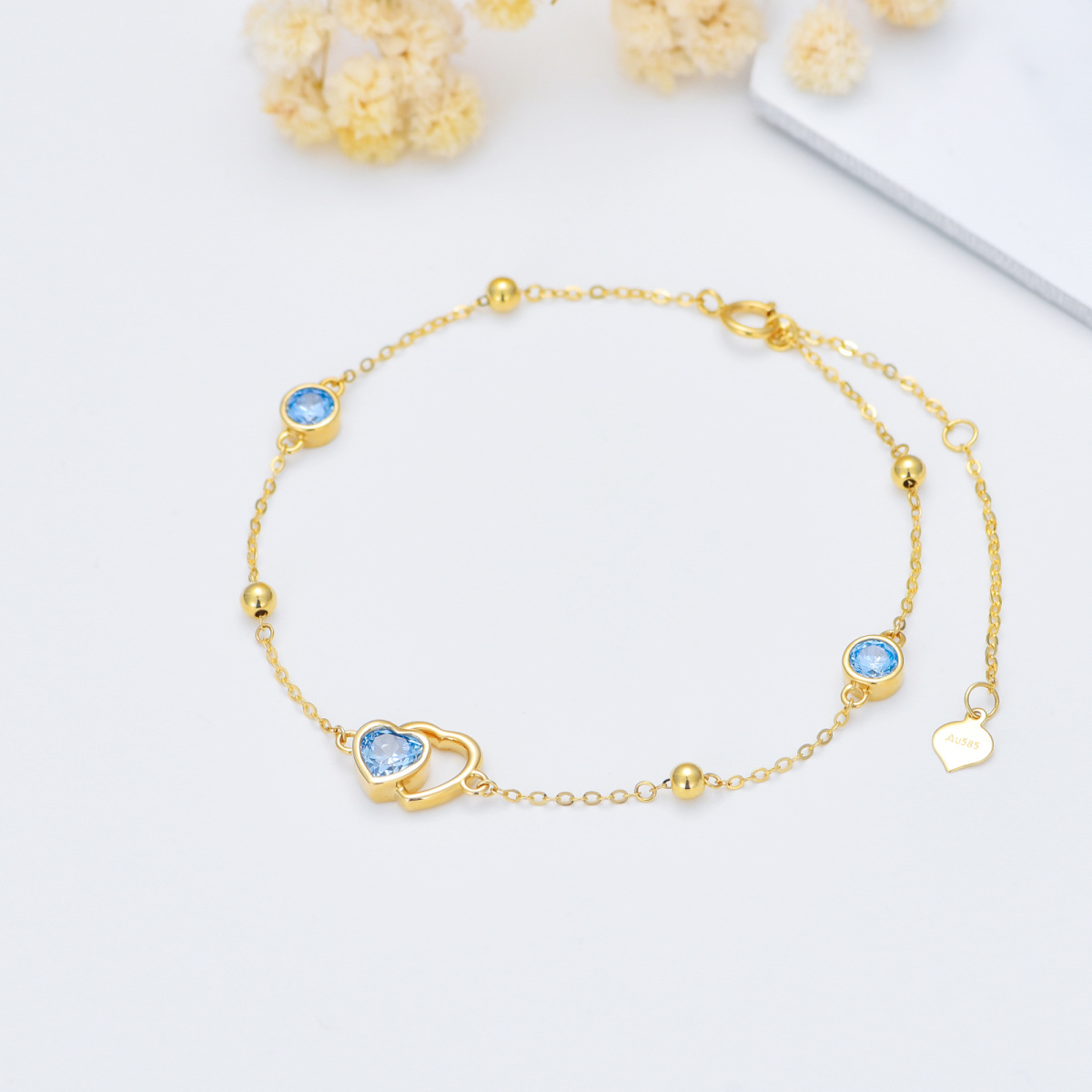 Bracciale con ciondolo a cuore con zirconia cubica in oro 14K-3