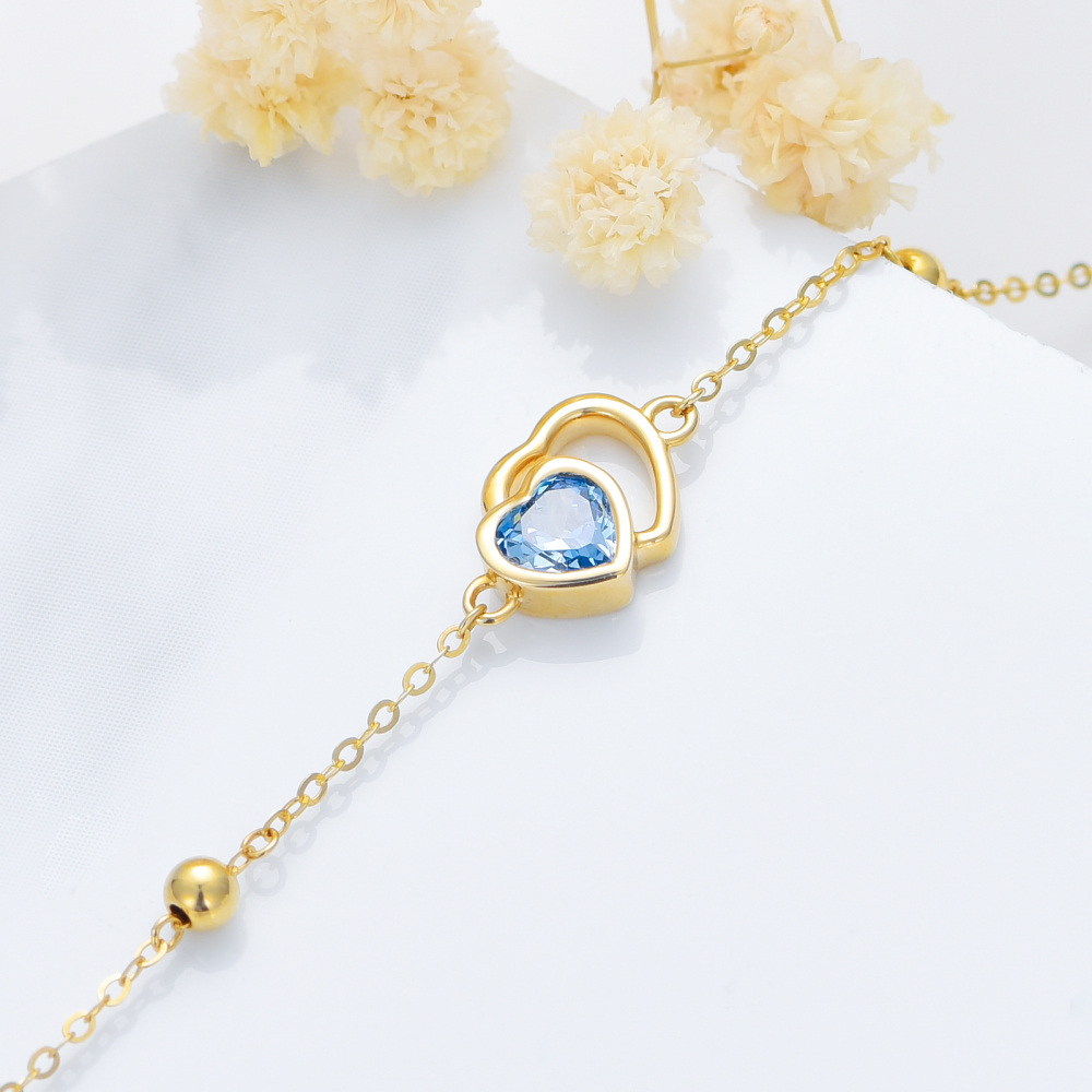 Pulseira com pingente de coração de zircônia cúbica em ouro 10K-4