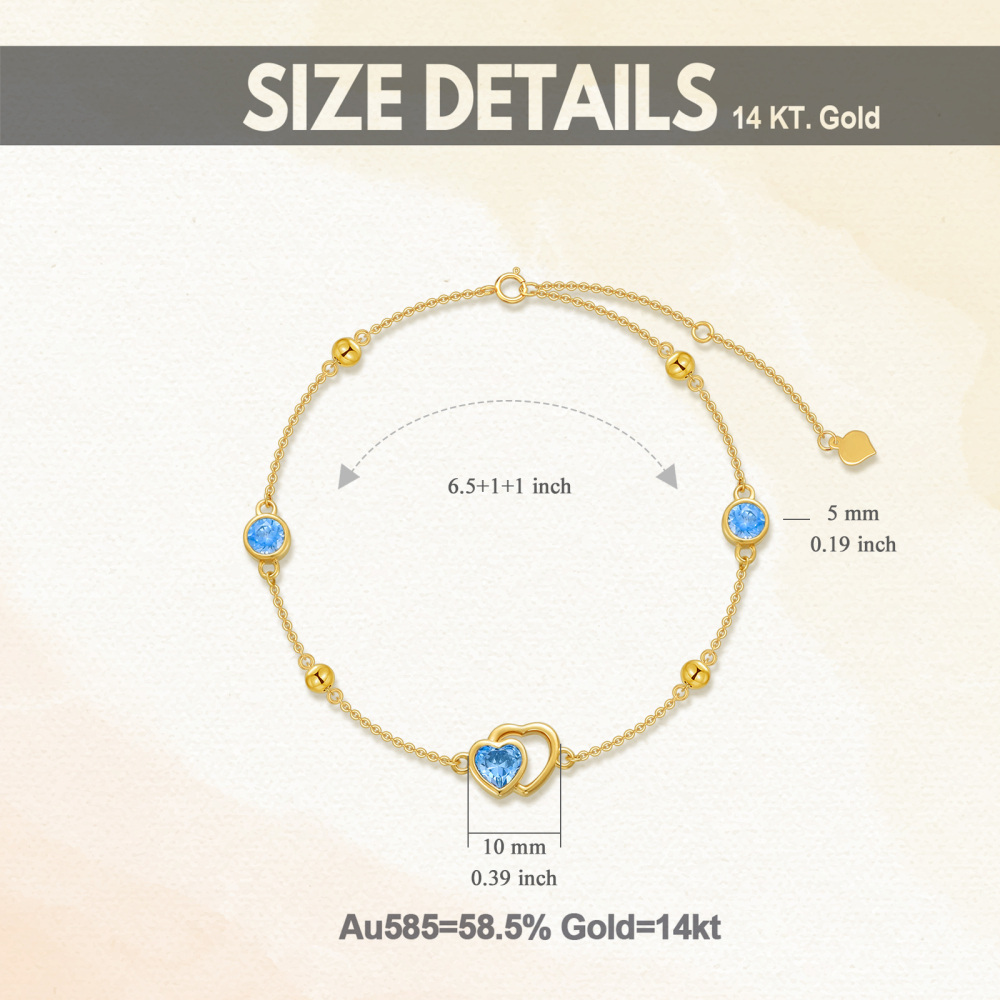 Pulseira com pingente de coração de zircônia cúbica em ouro 10K-5