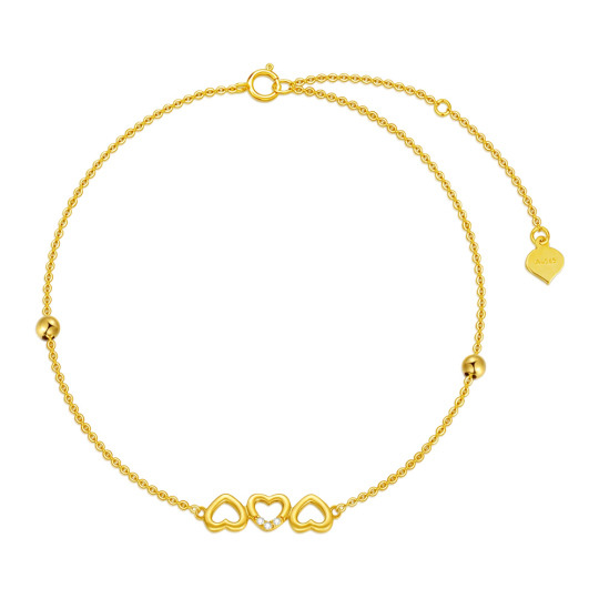 14K Gold Zirkonia Herz mit Herzanhänger Armband für Damen