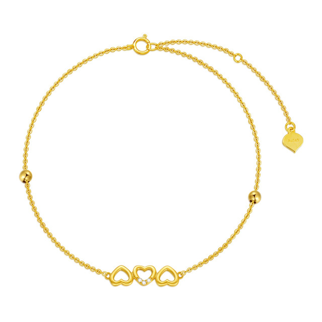 Bracelet en or 14K avec pendentif en forme de coeur et zircon cubique-1