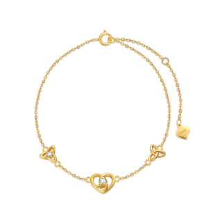 10K Gold Cubic Zirconia Heart Charm Bracelet-4