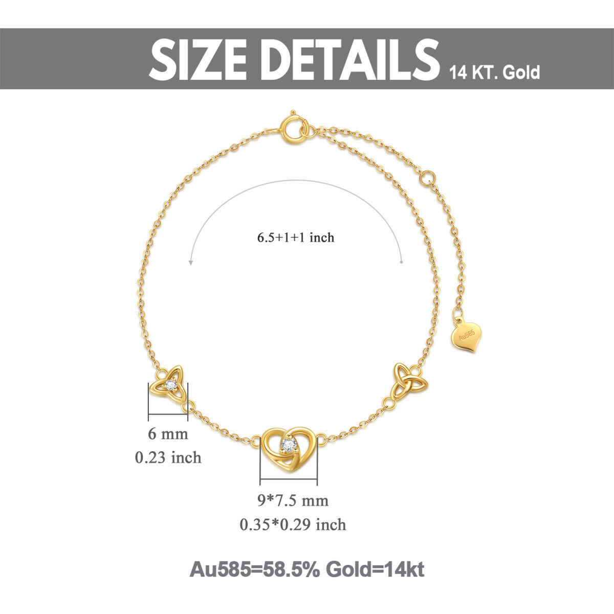 14K Gold Cubic Zirkonia Herz-Anhänger-Armband-5