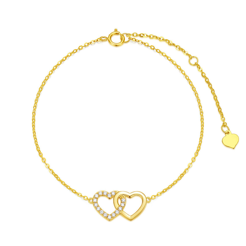 Bracciale con ciondolo a cuore con zirconia cubica in oro 10K-1