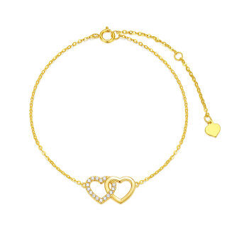 10K Gold Cubic Zirconia Heart Charm Bracelet-15
